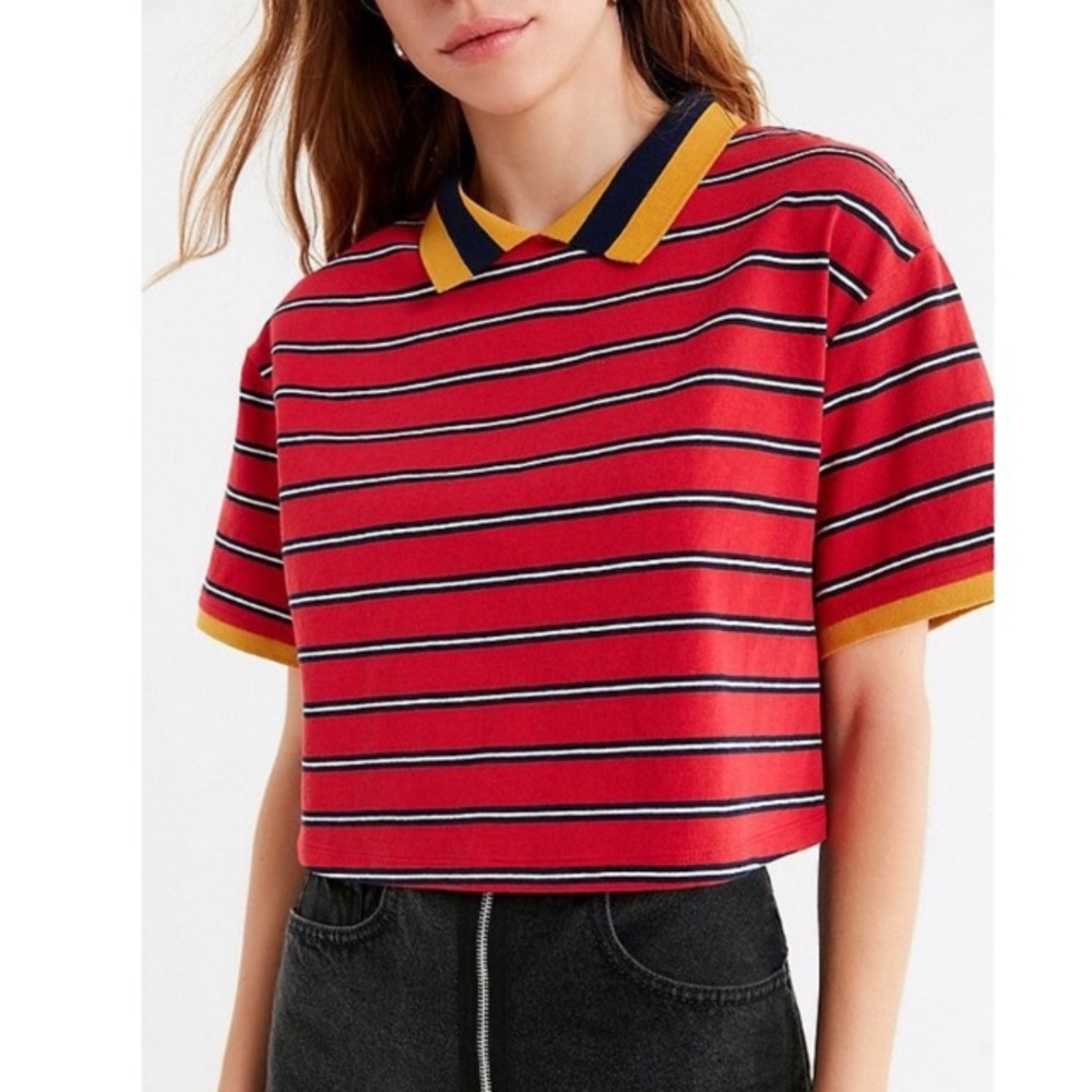 Urban Outfitters Striped Cropped Polo Tee
